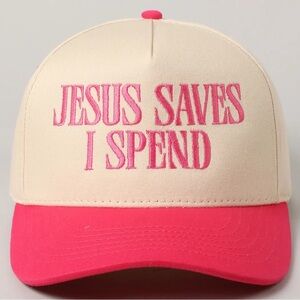 Cream and Pink Cap with Embroidered Text